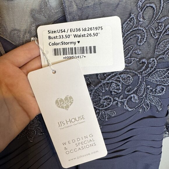 JJ’s house Mother Of The Bride Dress Size US 4 Blue Stormy Long Lace Half Sleeve - Picture 9 of 9